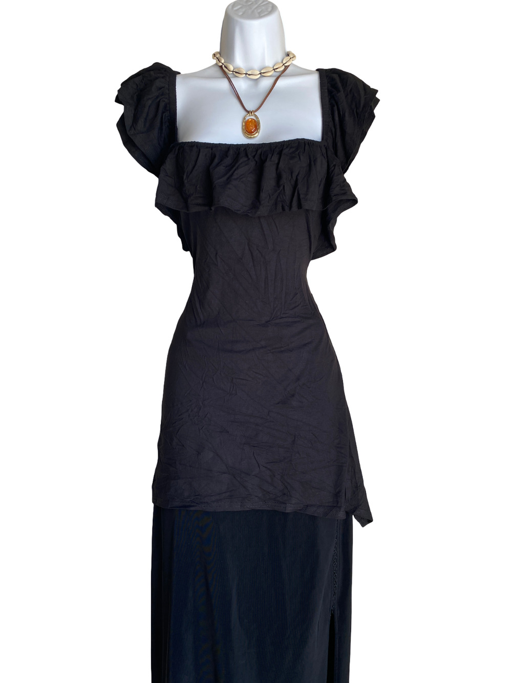 VTG Evans Plus 28 Boho Black Flared Off Shoulder Tunic Blouse Goth Whimsigoth